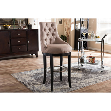 Baxton Studio Harmony Button-tufted Beige Upholstered Bar Stool with Footrest 119-6384